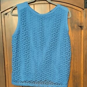Women's Blue Crochet Tank Top, Sleeveless Knit Shell